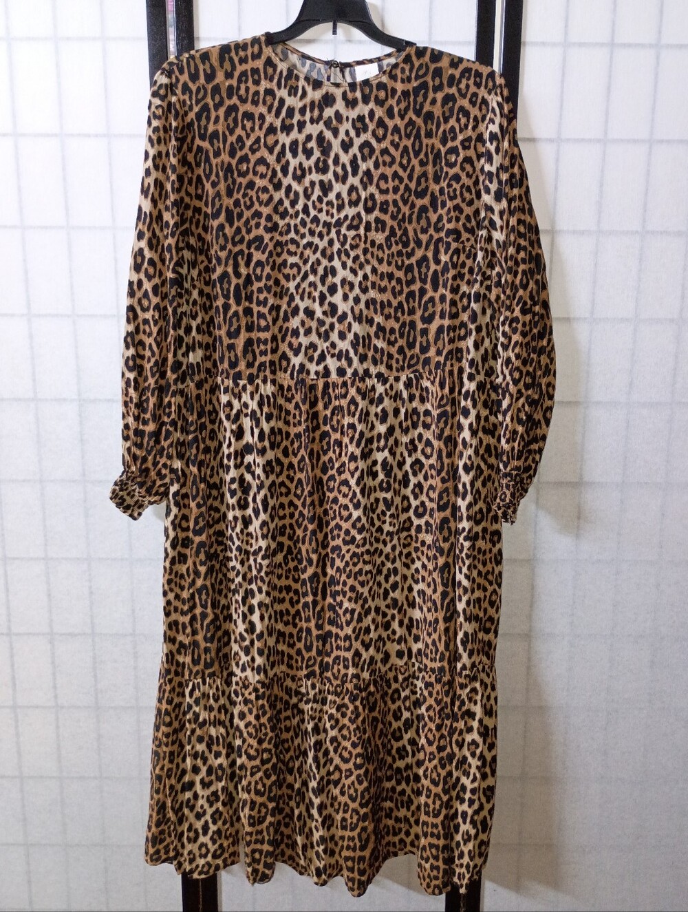 H&M Leopard Print Tiered Midi Dress - Brown & Black